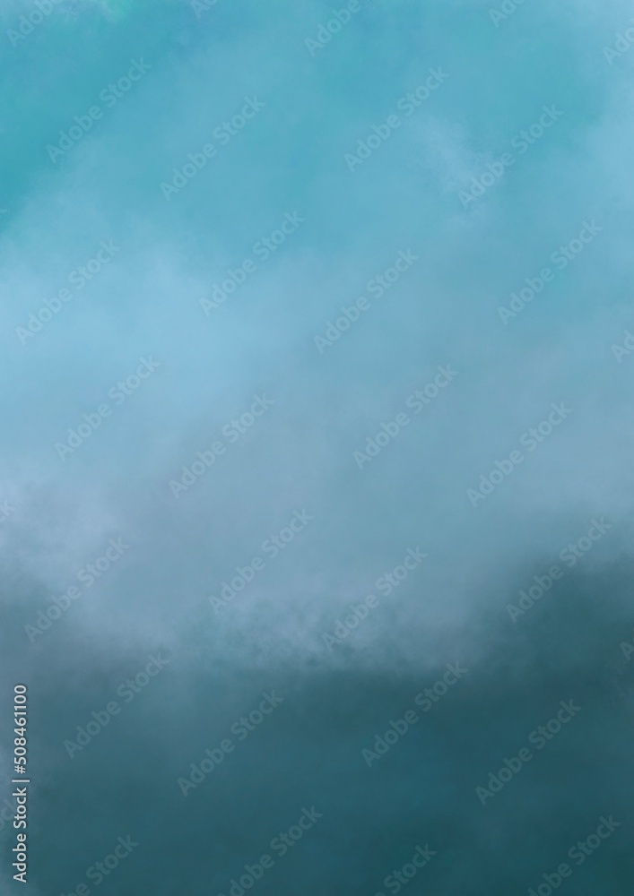 Beautiful abstraction of emerald and blue, imitation of clouds in watercolor