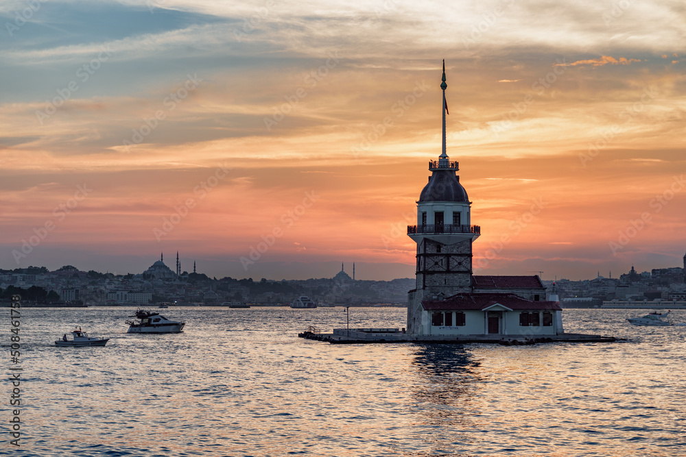 Sunset view of the Maiden's Tower in Istanbul, Turkey Sunset view of the Maiden's Tower in Istanbul, Turkey