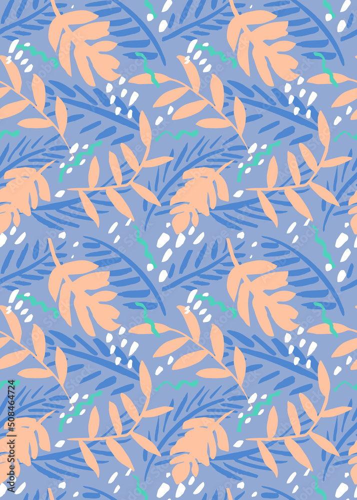 Seamless tropical pattern with hand drawn palm leaves and jungle plants Seamless tropical pattern with hand drawn palm leaves and jungle plants