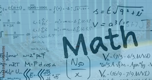 Image of mathematical equations over math text and lab