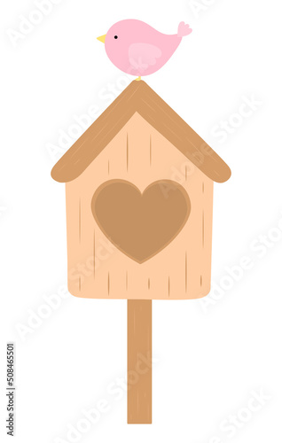 Birdhouse pink bird vector illustration