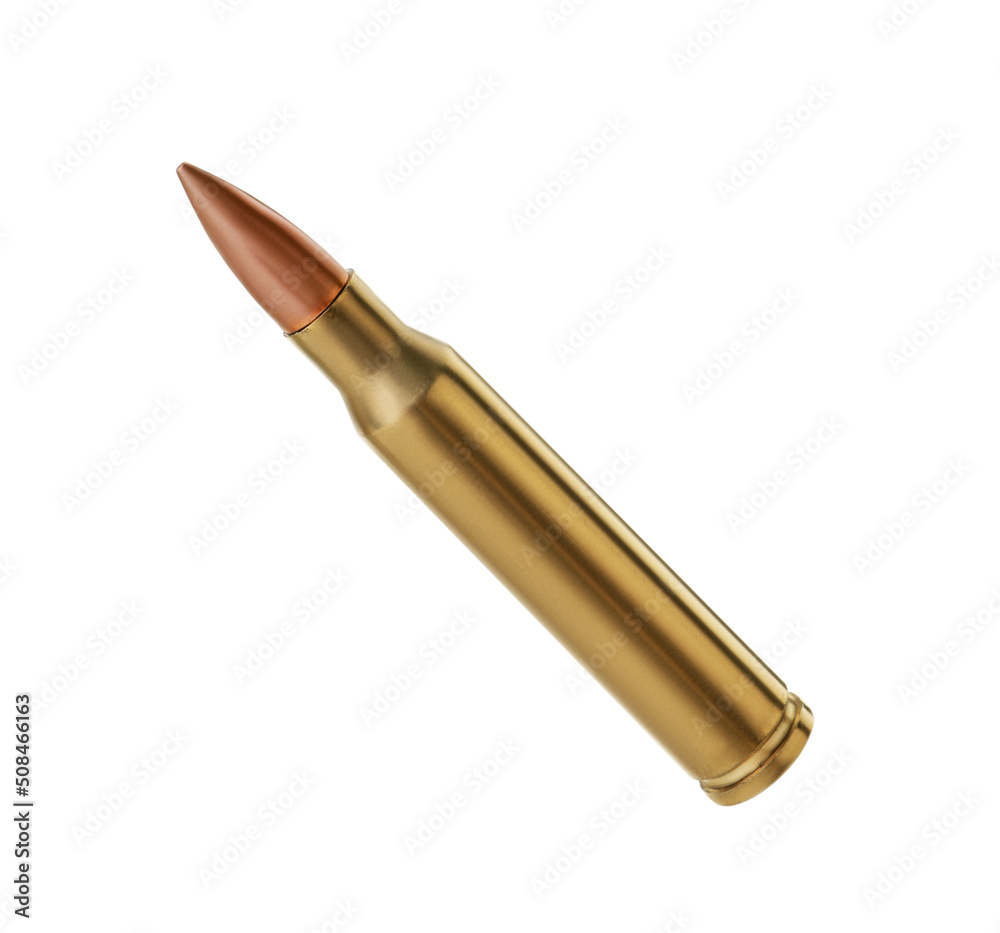 One bullet isolated on white. Firearm ammunition One bullet isolated on white. Firearm ammunition