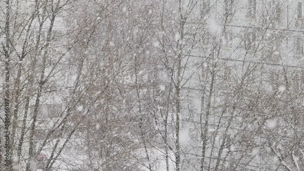 Snow falling down over the city. heavy snowfall and blizzard in the city. snowy road. cars driving in the snow Snow falling down over the city. heavy snowfall and blizzard in the city. snowy road. cars driving in the snow