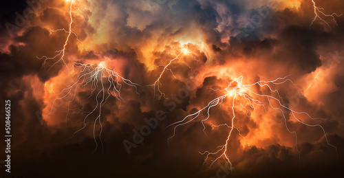 Foto Panorama Colorful Dark cloud at  night with thunder bolt