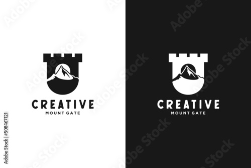 creative mountain logo with gate concept.