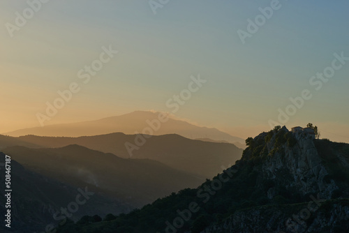 the Etna volcano in the background from the Nebrodi mountains at the first light of dawn © Z O N A B I A N C A