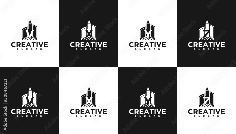 set of letter initial logo with building concept.