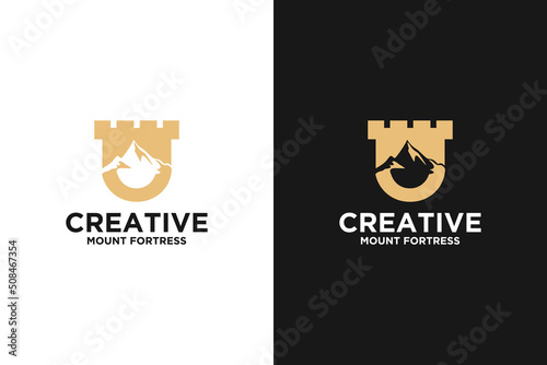 creative mountain logo with gate concept.