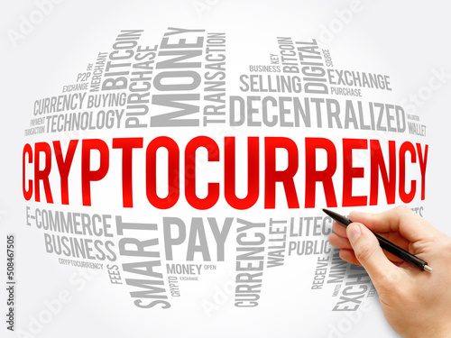 CryptoCurrency word cloud collage, business concept background photo