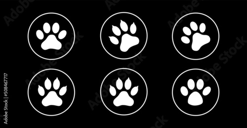 Dog and cat paw prints collection, paw icon set black icon 