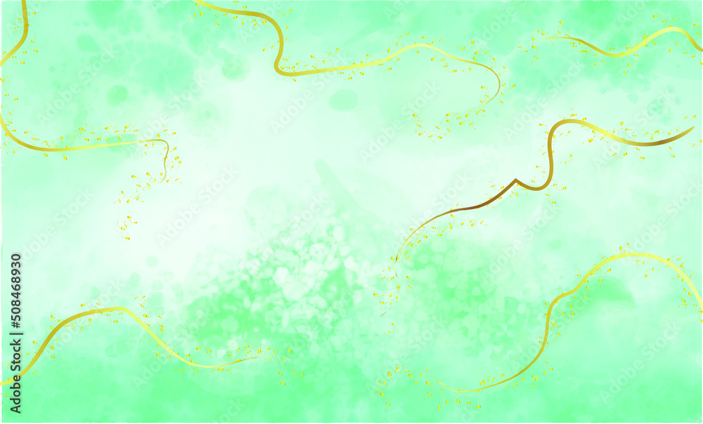 Obraz premium Mint liquid watercolor background with golden stains