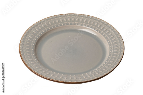 a single gray plate on a white background at different angles, a blank for the designer