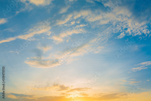Orange sky and clouds background Background of colorful sky concept  amazing sunset with twilight sky and clouds