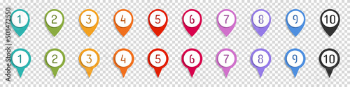 Foto Button Map Pointer Set With Number Bullet Point From 1 To 10 - Vector Illustrati