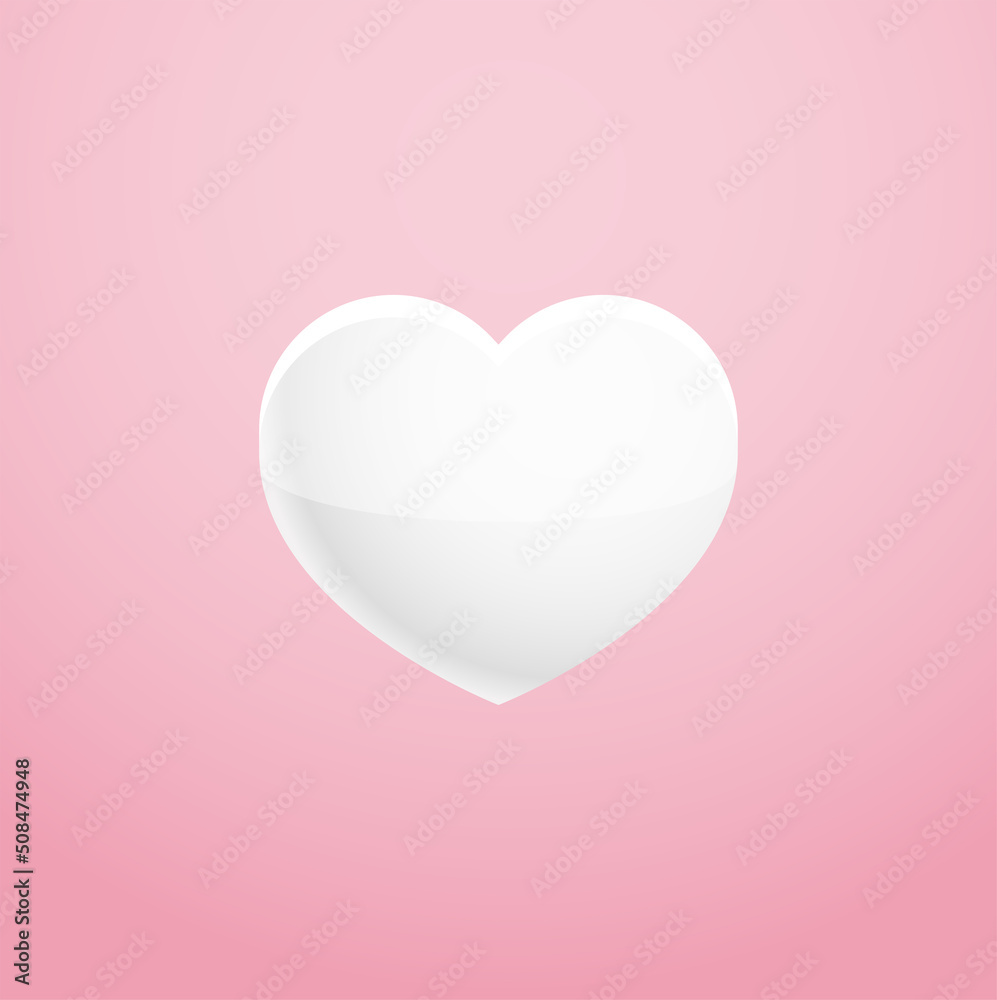 White heart on the pink background. Vector illustration.