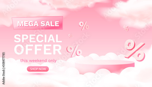Colorful discount sale podium. Special offer composition. Vector