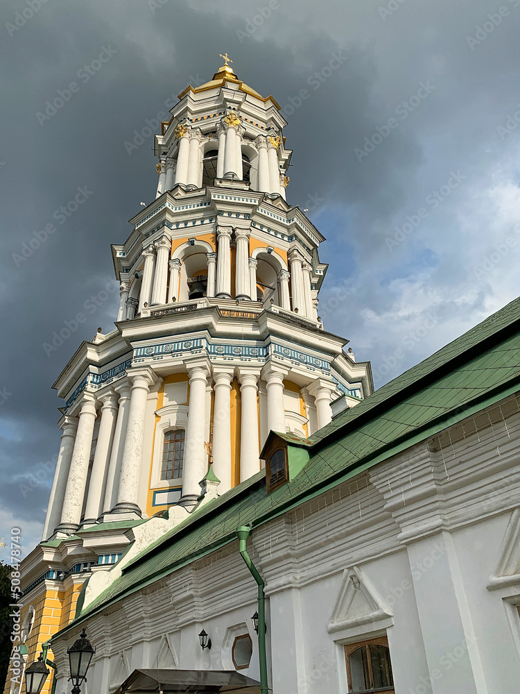 Fototapeta premium Great Lavra bell tower of Kiev Pechersk Lavra Monastery Complex, Ukraine. Religion concept