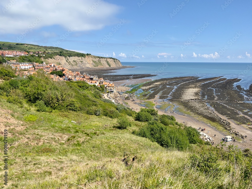 view of robin hood bay from the top of the cliffs