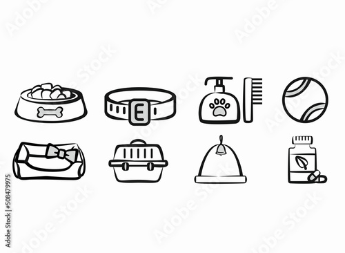 Black and outline white icons for pet shop vector