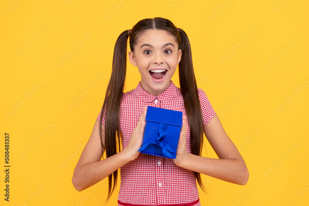 boxing day. shopping sale and discount for present. what a surprise. girl hold giftbox. boxing day. shopping sale and discount for present. what a surprise. girl hold giftbox.