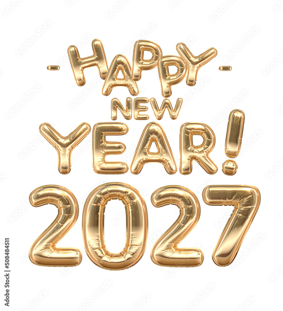 Naklejka premium 2027 Happy New Year Golden Balloon Banner 