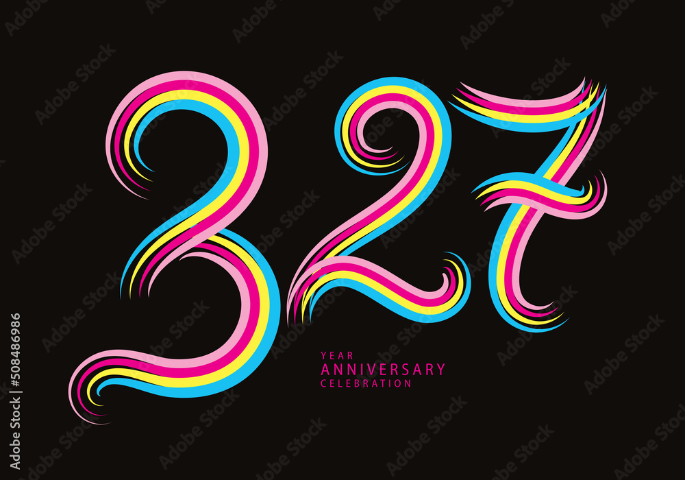 327 number design vector, graphic t shirt, 327 years anniversary celebration logotype colorful line,327th birthday logo, Banner template, logo number elements for invitation card, poster, t-shirt.