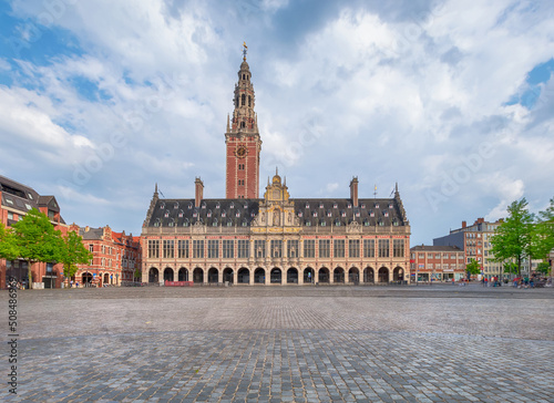 Leuven, Belgium. Building of the university library of Leuven located on Ladeuze square