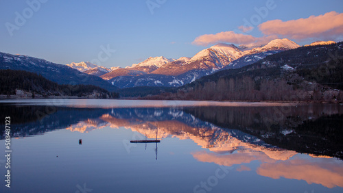 apenglow on the snowy mountains of Green Lake in Whistler  BC