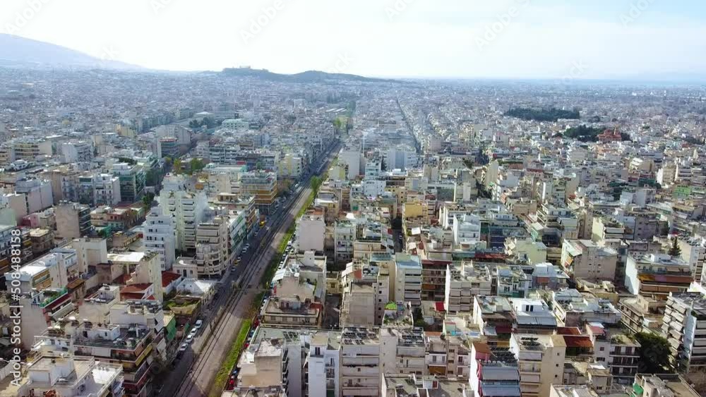 Athens cityscape aerial view at a bright sunny day