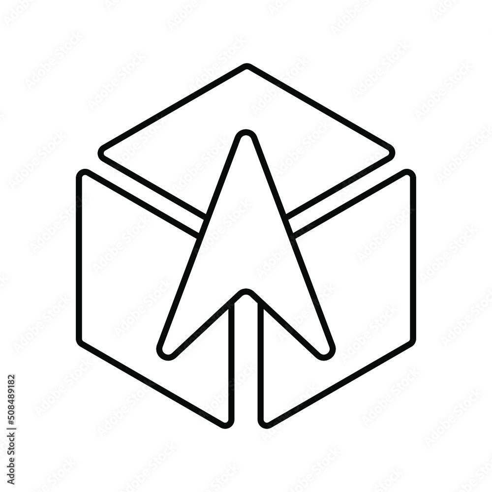 Cube with an arrow on it vector icon. Cube logo with an arrow. The concept of a cube crossed by an arrow pointing up. Cube with an arrow on it vector icon. Cube logo with an arrow. The concept of a cube crossed by an arrow pointing up.
