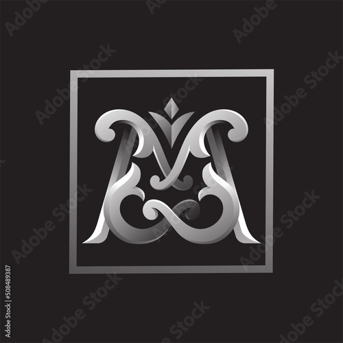 letter M illustration with highlight and shadow color classic style