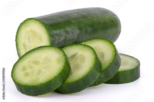 Cucumber slice isolated on white background close up