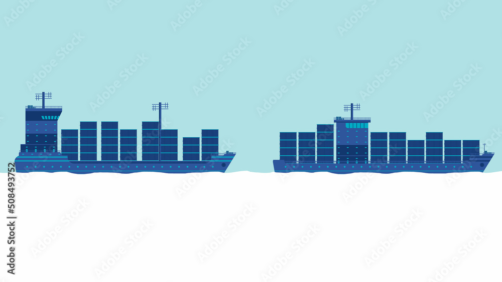 flat character side view shipping container cargo ship