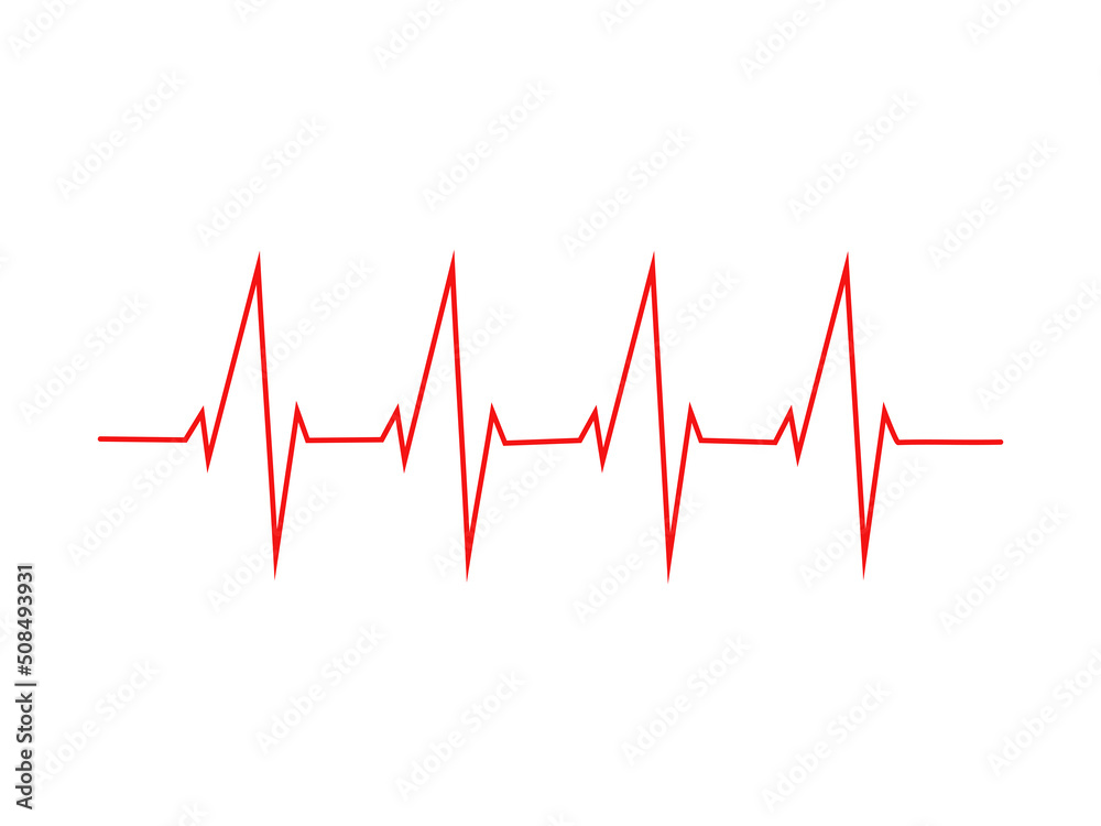 Graphic ecg red color. Echocardiogram taken of the heart. Heart beat on ecg. Heartbeat make a heart. Stock Vector