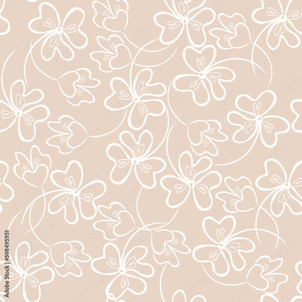 Cute vector floral seamless pattern. Abstract background with openwork scattered flowers on a light background. Elegant repeating design for decor, wallpaper, packaging, textile, tiles