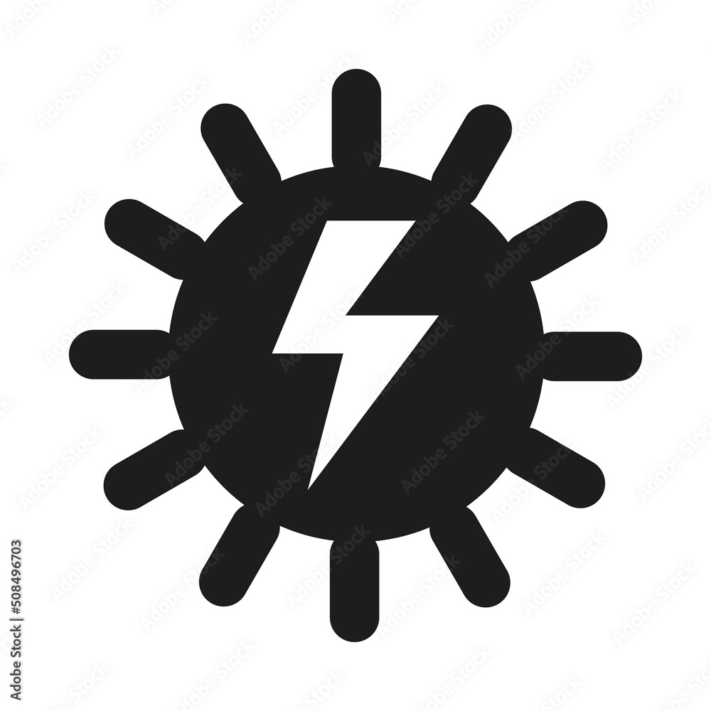 Sun and lightning. Sun power. Solar energy concept icon. Ecology concept. Sustainable energy concept. Isolated web icon. Logo design. Flat vector illustration. Sun and lightning. Sun power. Solar energy concept icon. Ecology concept. Sustainable energy concept. Isolated web icon. Logo design. Flat vector illustration.