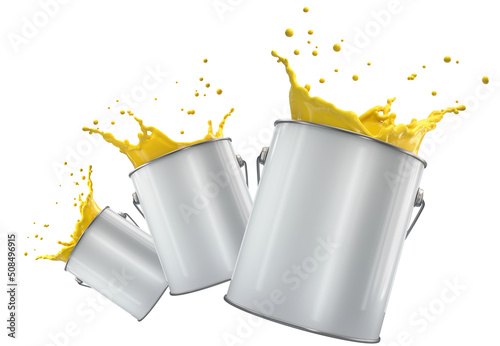 Cans of paint with colored splash