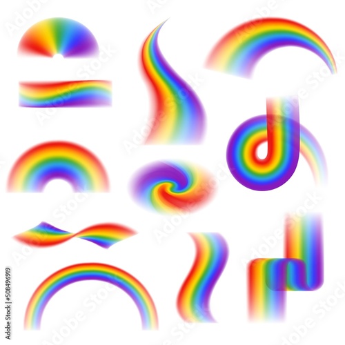 Realistic set of different rainbow sahapes on transparent background isolated vector illustration
