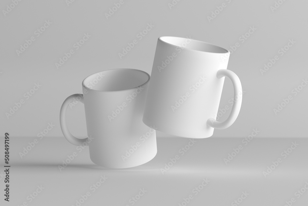 3d rendering, empty sublimation cups from different angles, mockup for design 3d rendering, empty sublimation cups from different angles, mockup for design