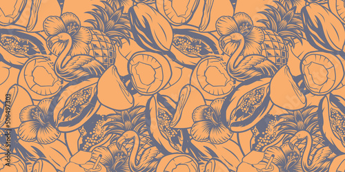 Monochrome vintage tropical background. Ideal for fabric print, apparel, wallpaper, poster card. Vector