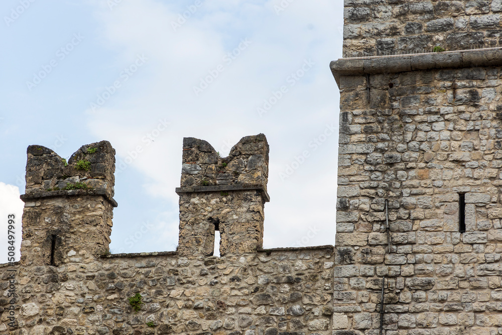 Part of the historic city wall in the Italian town of Riva del Garda on Lake Garda