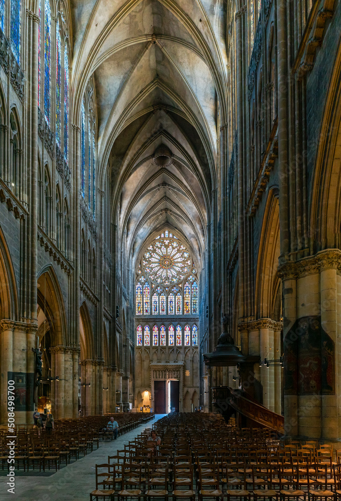 interior view of the Gothic cathedral in the historic city center of Metz