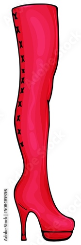 women red sexy stocking boots, vector illustration, freehand drawing with black outline