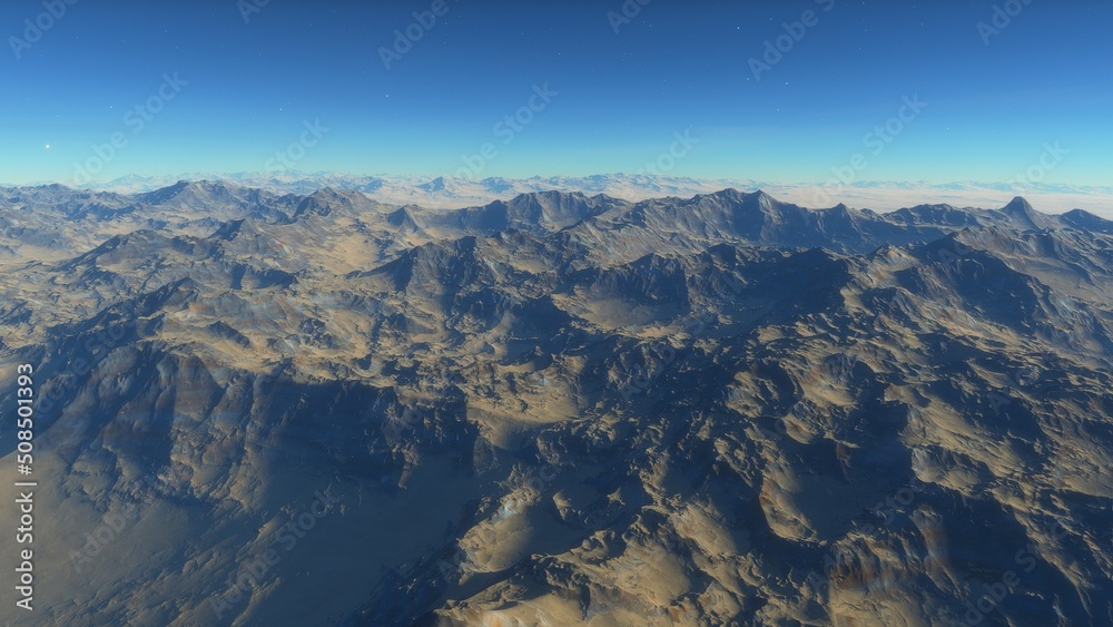 Mars like red planet, with arid landscape, rocky hills and mountains, for space exploration and science fiction backgrounds. Mars like red planet, with arid landscape, rocky hills and mountains, for space exploration and science fiction backgrounds.