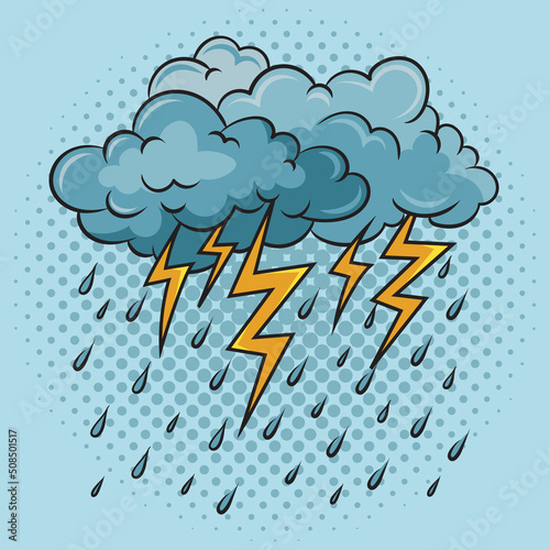 lightning from clouds comic book pop art pop art retro vector illustration. Comic book style imitation.