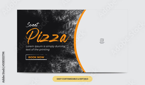 Delicious food pizza video thumbnail cover template. pizza video web banner