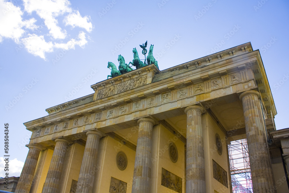 Quadriga on top of the Brandenburg gate in Berlin	, Germany