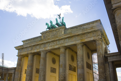 Quadriga on top of the Brandenburg gate in Berlin , Germany