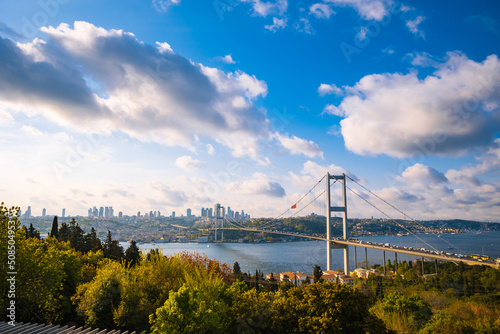 Istanbul view. Wide angle view of Istanbul and Bosphorus Bridge © senerdagasan