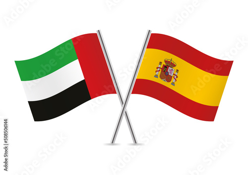 The United Arab Emirates and Spain crossed flags. UAE and Spanish flags on white background. Vector icon set. Vector illustration. Free Download The United Arab Emirates and Spain crossed flags. UAE and Spanish flags on white background. Vector icon set. Vector illustration. - GFXLoad